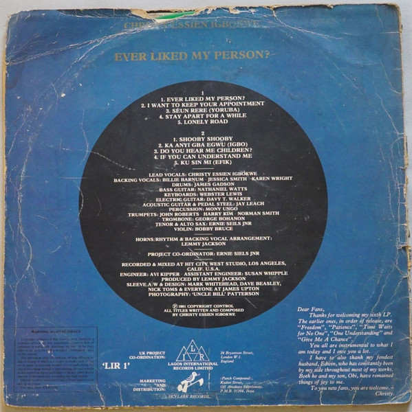 Christy Essien Igbokwe - Ever Liked My Person? | Lagos International Records (LIR 1)