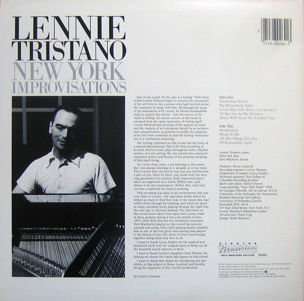 Lennie Tristano - New York Improvisations | Elektra Musician (60264-1) - 2