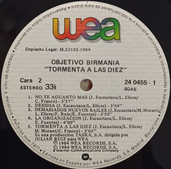 Objetivo Birmania - Tormenta A Las Diez | WEA (24 0455 - 1) - 4