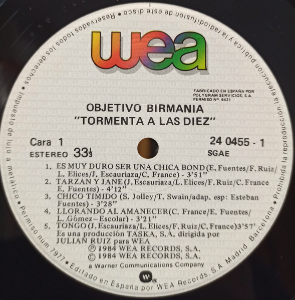Objetivo Birmania - Tormenta A Las Diez | WEA (24 0455 - 1) - 3