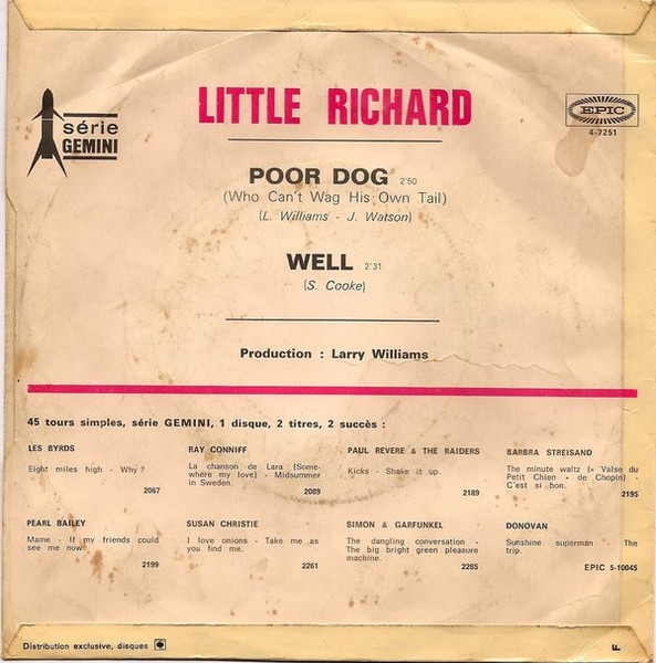 Little Richard - Poor Dog (Who Can't Wag His Own Tail) / Well | Epic (4-7251) - 2