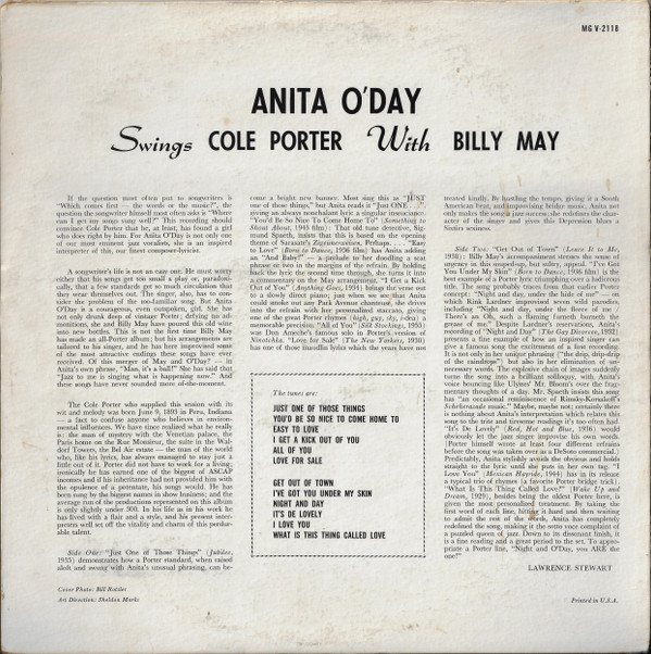 Anita O'Day with Billy May - Swings Cole Porter | Verve Records (MGV-2118)