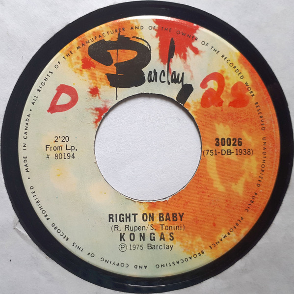 Kongas - Anikana-O / Right On Baby | Barclay (30026) - 2