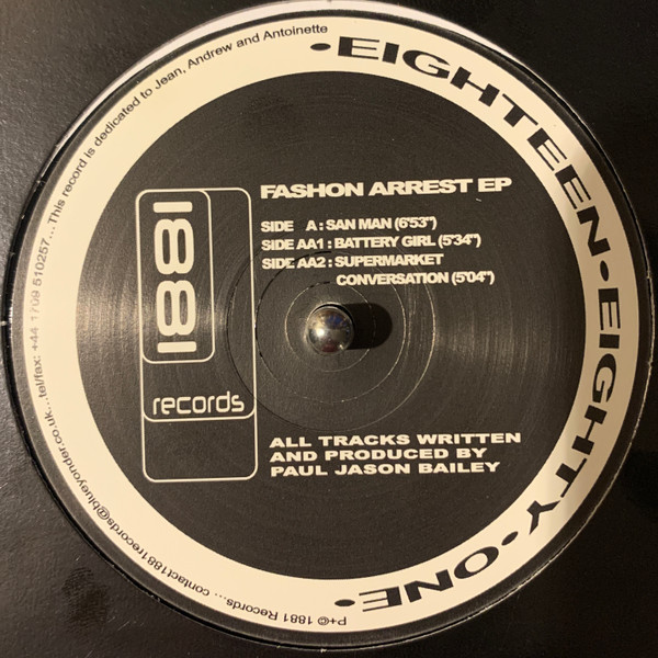 Paul Bailey - Fashon Arrest EP | 1881 Records (E 001)