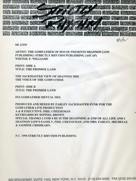 The Godfather Of House Presents Shannon Low - The Promise Land | Strictly Rhythm (SR12339) - 2