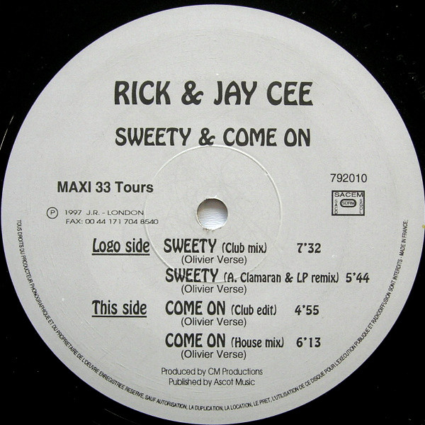 Rick & Jay Cee - Sweety / Come On | Academy Record (792010)