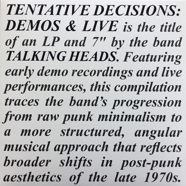 Talking Heads - Tentative Decisions: Demos & Live | Sire (RCV1 728178)