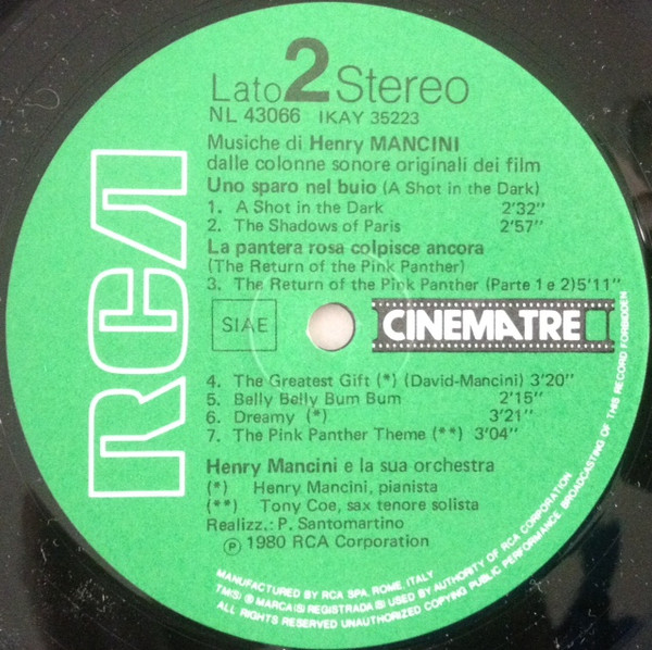 Henry Mancini - La Pantera Rosa / Uno Sparo Nel Buio / La Pantera Rosa Colpisce Ancora | RCA (NL 43066) - 4