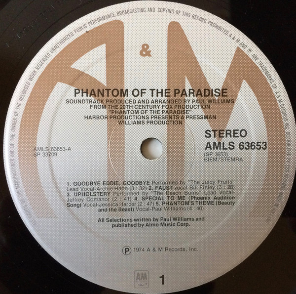 Various - Phantom Of The Paradise - Original Soundtrack Recording | A&M Records (AMLS 63653) - 3