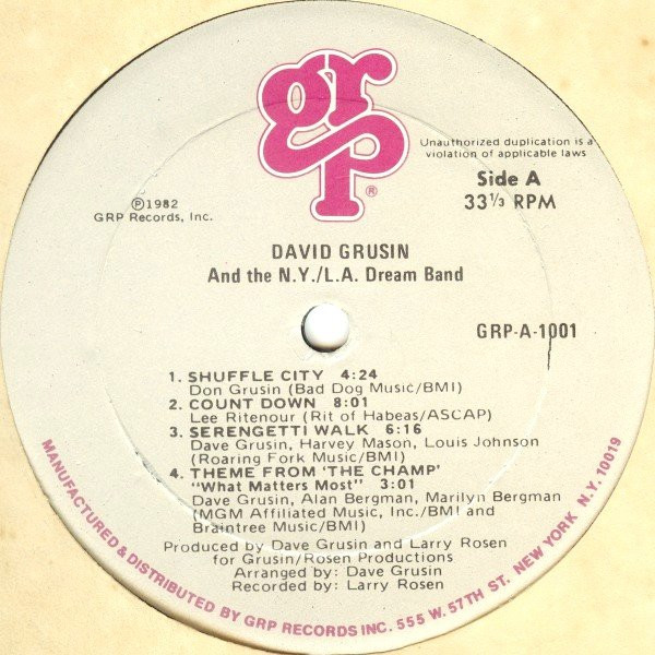 Dave Grusin And The NY-LA Dream Band - Dave Grusin And The N.Y. / L.A. Dream Band | GRP (GRP-A-1001) - 3