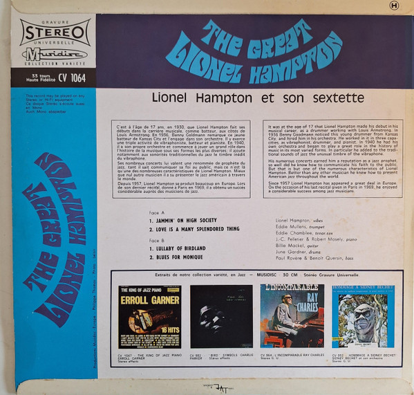 Lionel Hampton And His Sextet - The Great Lionel Hampton | Musidisc (30 CV 1064) - 2