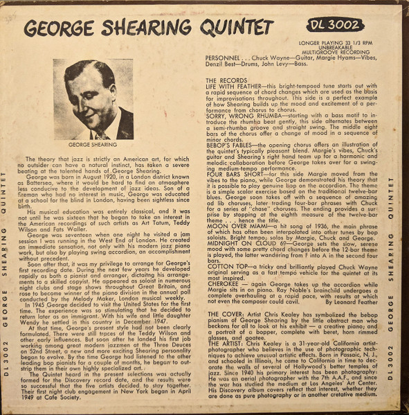 The George Shearing Quintet - George Shearing Quintet | Discovery Records (DL 3002) - 2 The George Shearing Quintet - George Shearing Quintet | Discovery Records (DL 3002) - 2