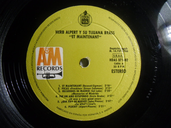 Herb Alpert & The Tijuana Brass - Et Maintenant | A&M Records (HDAS 371-02) - 3