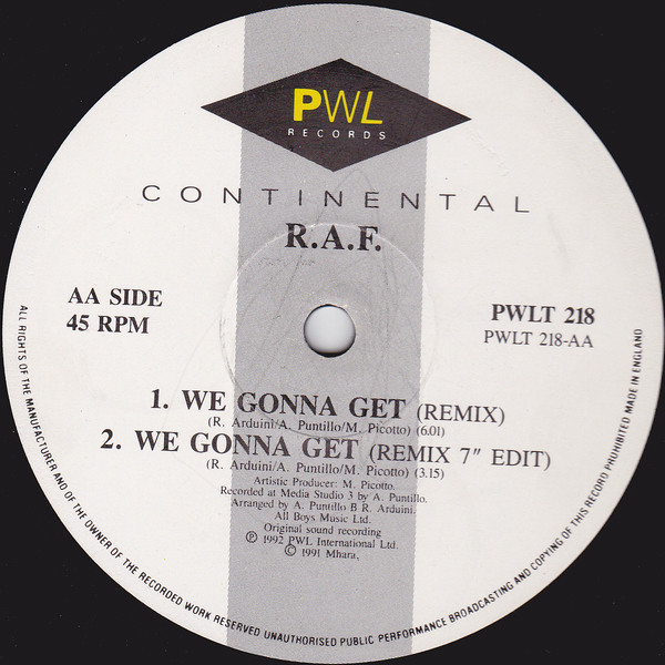 R.A.F. - We've Got To Live Together | PWL Continental (PWLT 218) - 4 R.A.F. - We've Got To Live Together | PWL Continental (PWLT 218) - 4