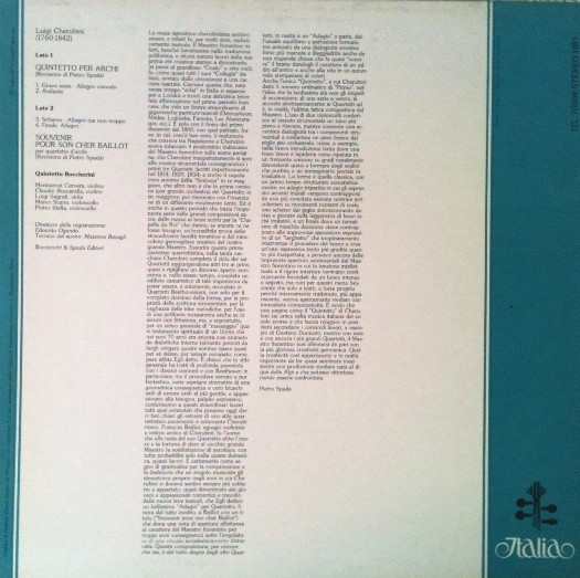 Luigi Cherubini - Quintetto Boccherini - Quintetto Per Archi / Souvenir Pour Son Cher Baillot | Italia (ITL 70008) - 2