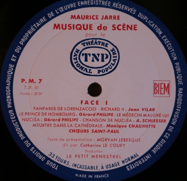 Maurice Jarre - Musique De Scène Pour Le Théâtre National Populaire | Le Petit Ménestrel (P.M. 7) - 4