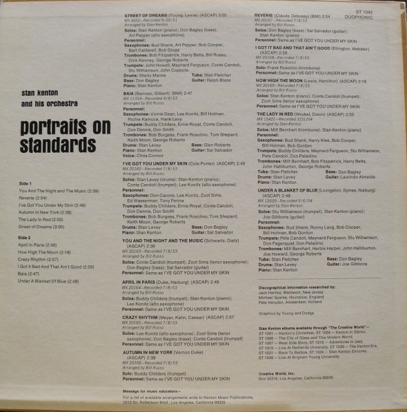 Stan Kenton And His Orchestra - Portraits On Standards | Creative World (ST 1042) - 2