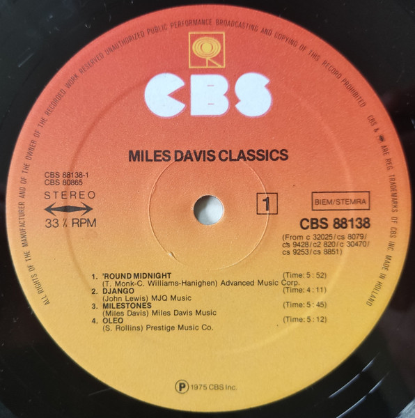 Miles Davis - Classics | CBS (CBS 88138) - 4