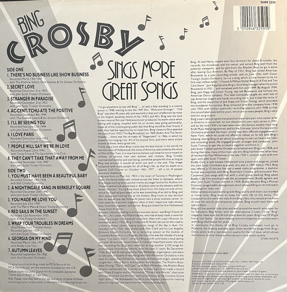 Bing Crosby - Bing Crosby Sings More Great Songs | Hallmark Records (SHM 3259) - 2