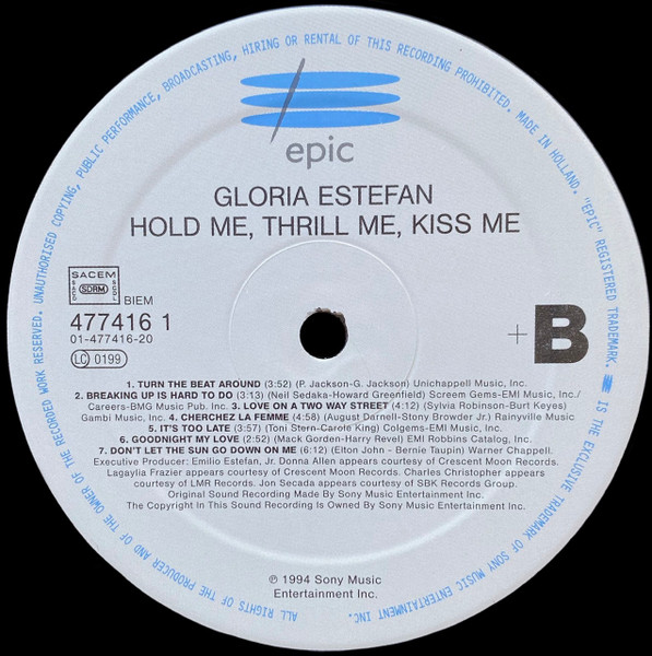 Gloria Estefan - Hold Me, Thrill Me, Kiss Me | Epic (EPC 477416 1) - 4