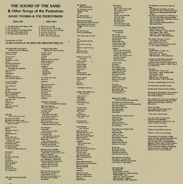 David Thomas And The Pedestrians - The Sound Of The Sand And Other Songs Of The Pedestrian | Rough Trade (ROUGH 30) - main David Thomas And The Pedestrians - The Sound Of The Sand And Other Songs Of The Pedestrian | Rough Trade (ROUGH 30) - main
