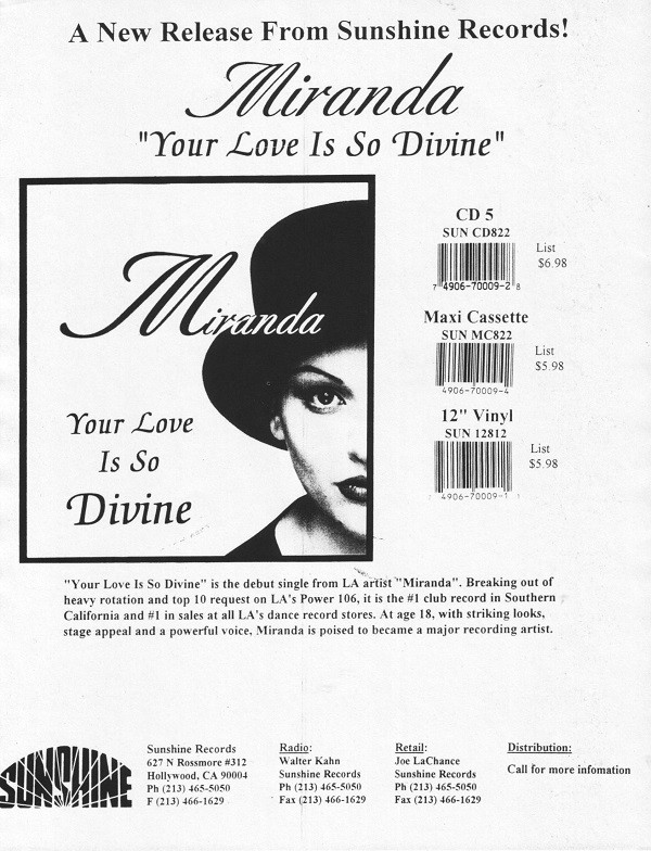 Miranda - (Your Love Is) So Divine | Sunshine Entertainment (SUN 12822) - 3