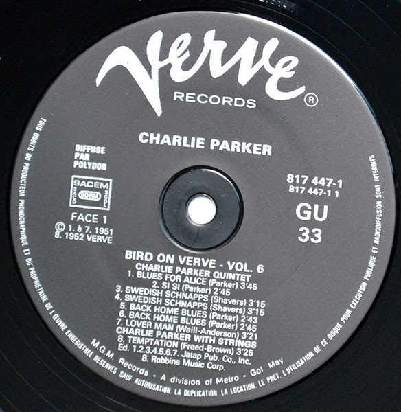 Charlie Parker - Bird On Verve - Volume 6 | Verve Records (817 447-1) - 2