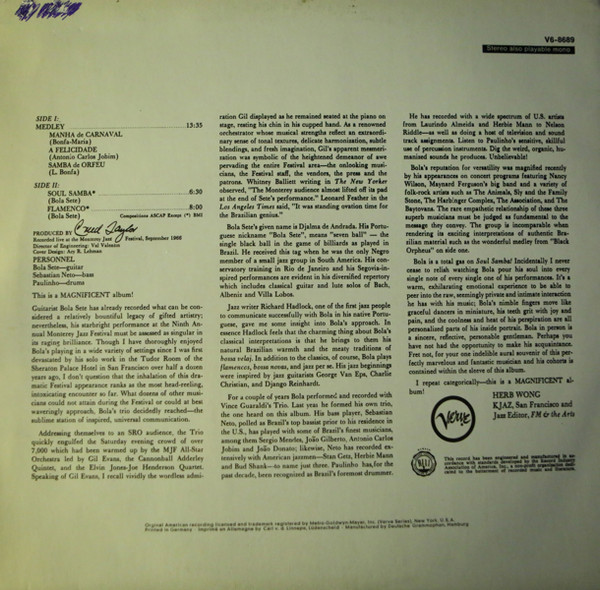 Bola Sete - Bola Sete At The Monterey Jazz Festival | Verve Records (V6-8689) - 2