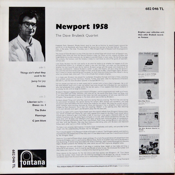 The Dave Brubeck Quartet - Newport 1958 | Fontana (682 046 TL) - 2