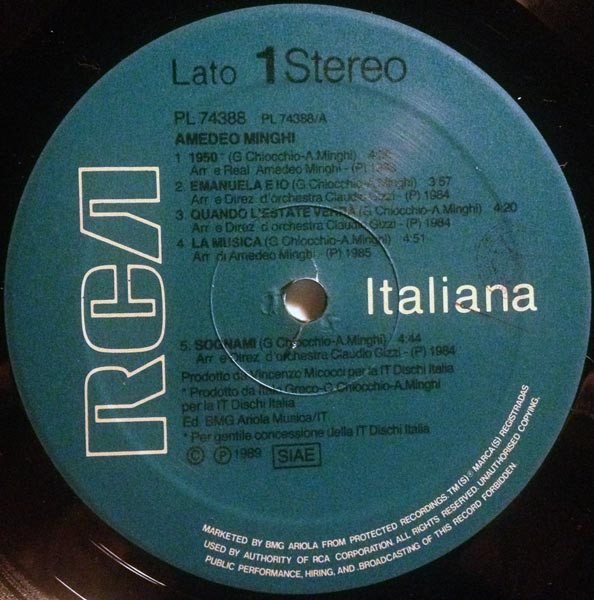 Amedeo Minghi - Amedeo Minghi | RCA Italiana (PL 74388) - 3