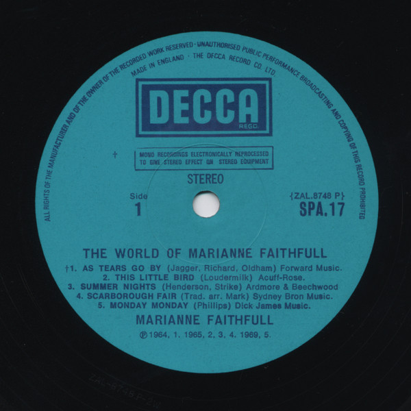 Marianne Faithfull - The World Of Marianne Faithfull | Decca (SPA 17)