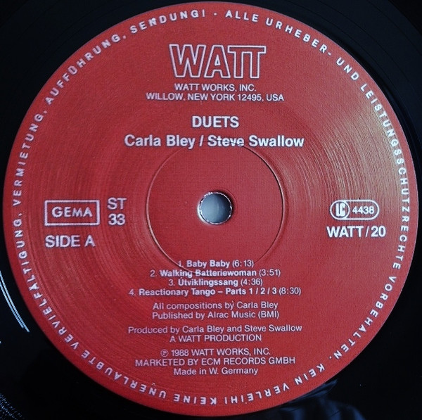 Carla Bley / Steve Swallow - Duets | WATT (WATT/20) - 3