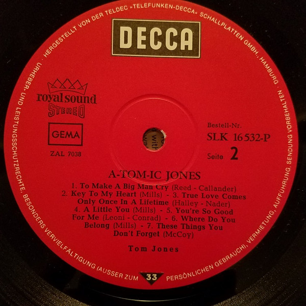 Tom Jones - A-Tom-Ic Jones | Decca (SLK 16 532-P) - 4