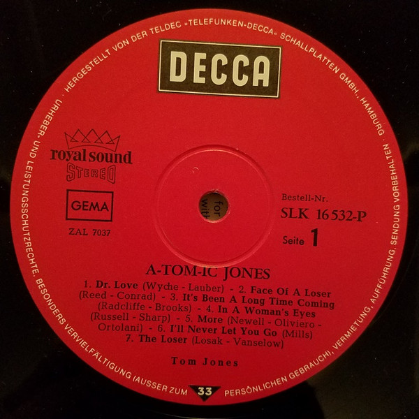 Tom Jones - A-Tom-Ic Jones | Decca (SLK 16 532-P) - 3
