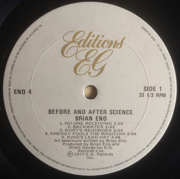 Brian Eno - Before And After Science | Editions EG (ENO 4) - 3 Brian Eno - Before And After Science | Editions EG (ENO 4) - 3