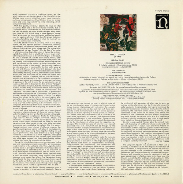 Elliott Carter - The Composers Quartet - String Quartets Nos. 1 & 2 | Nonesuch (H-71249) - 2
