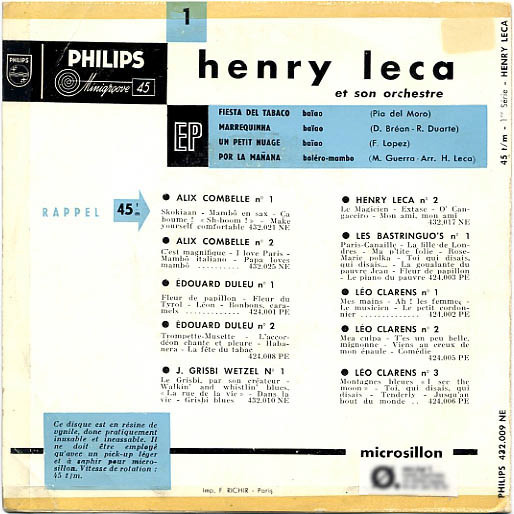 Henri Leca - Sélection 1 - Fiesta Del Tabaco | Philips (432.009 NE) - 2