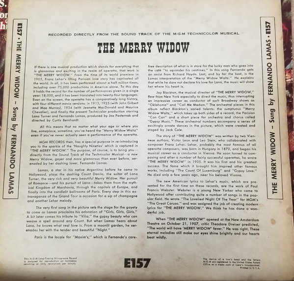 Fernando Lamas - Franz Lehár - MGM Studio Orchestra And MGM Studio Chorus Conducted By Jay Blackton - The Merry Widow | MGM Records (E157) - 2 Fernando Lamas - Franz Lehár - MGM Studio Orchestra And MGM Studio Chorus Conducted By Jay Blackton - The Merry Widow | MGM Records (E157) - 2