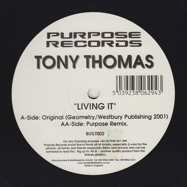 Tony Thomas - Living It | Purpose Records (BUILT002) - main