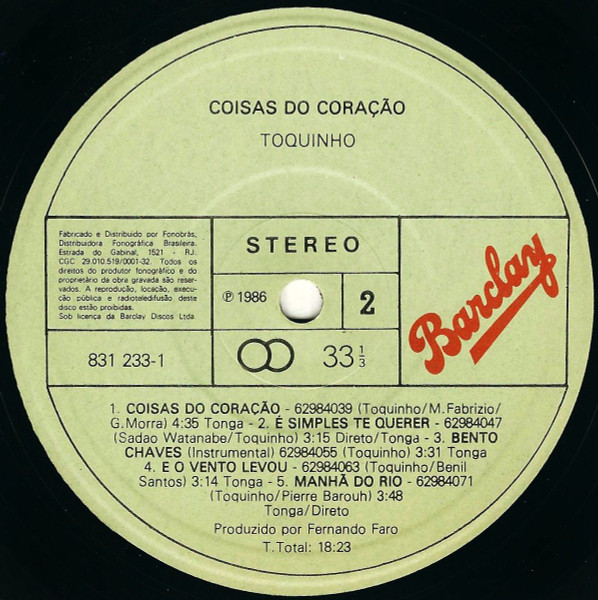 Toquinho - Coisas Do Coração | Barclay (831 233-1) - 4