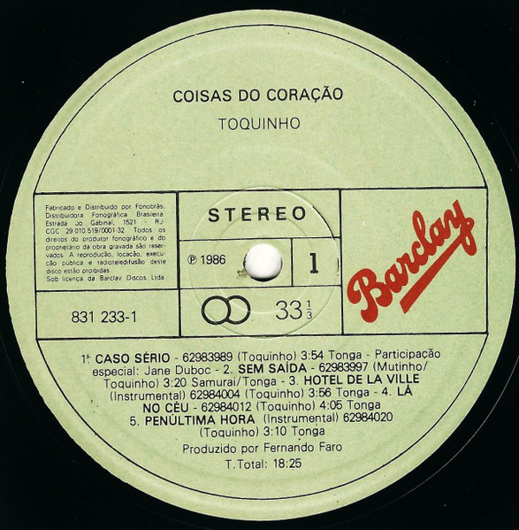 Toquinho - Coisas Do Coração | Barclay (831 233-1) - 3