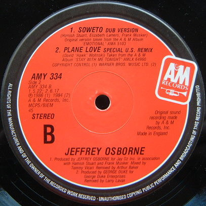 Jeffrey Osborne - Soweto | A&M Records (AMY 334) - 3 Jeffrey Osborne - Soweto | A&M Records (AMY 334) - 3