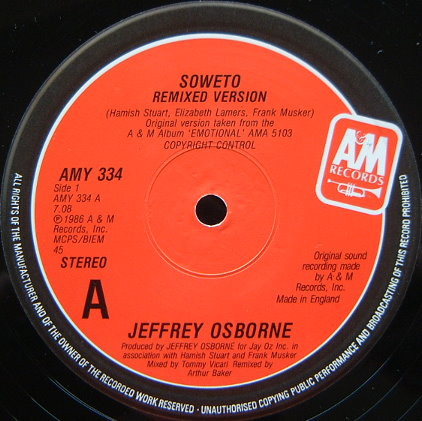 Jeffrey Osborne - Soweto | A&M Records (AMY 334) - 2 Jeffrey Osborne - Soweto | A&M Records (AMY 334) - 2