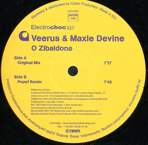 Veerus & Maxie Devine - O Zibaldone | Electrochoc Records (echoc027)