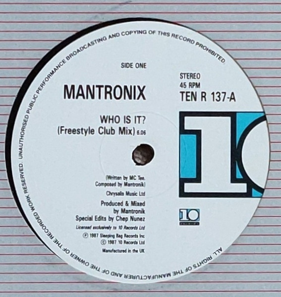 Mantronix - Who Is It? (US Remix) | 10 Records (TENR 137) - main Mantronix - Who Is It? (US Remix) | 10 Records (TENR 137) - main