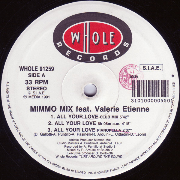 Mimmo Mix Feat. Valerie Etienne - All Your Love | Whole Records (WHOLE 91259) Mimmo Mix Feat. Valerie Etienne - All Your Love | Whole Records (WHOLE 91259)