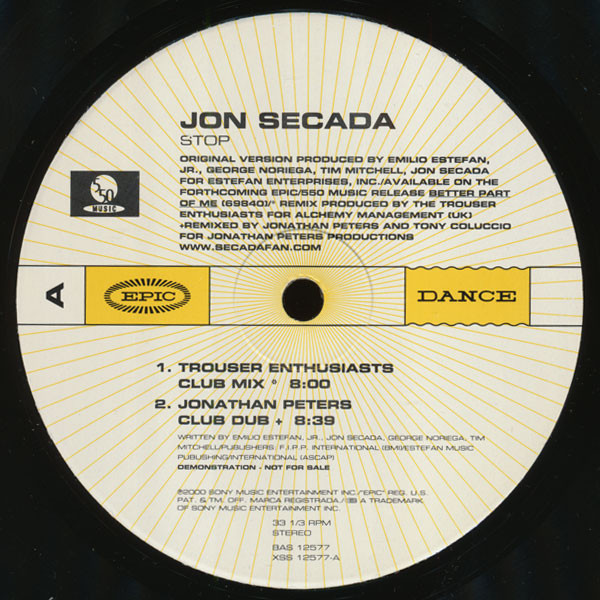 Jon Secada - Stop (Promo #2) | Epic (BAS 12577)