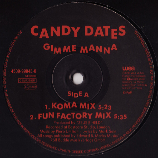 Candy Dates - Gimme Manna | WEA (4509-99843-0)