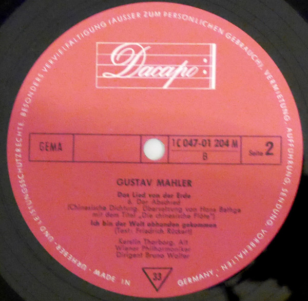 Bruno Walter Conducts Gustav Mahler - Kerstin Thorborg & Charles Kullman - Wiener Philharmoniker - Das Lied Von Der Erde; Ich Bin Der Welt Abhanden Gekommen | Dacapo (1C 047-01 204) - 4 Bruno Walter Conducts Gustav Mahler - Kerstin Thorborg & Charles Kullman - Wiener Philharmoniker - Das Lied Von Der Erde; Ich Bin Der Welt Abhanden Gekommen | Dacapo (1C 047-01 204) - 4