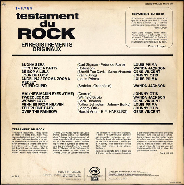 Various - Testament Du Rock | Music For Pleasure (MFP 5489) - 2